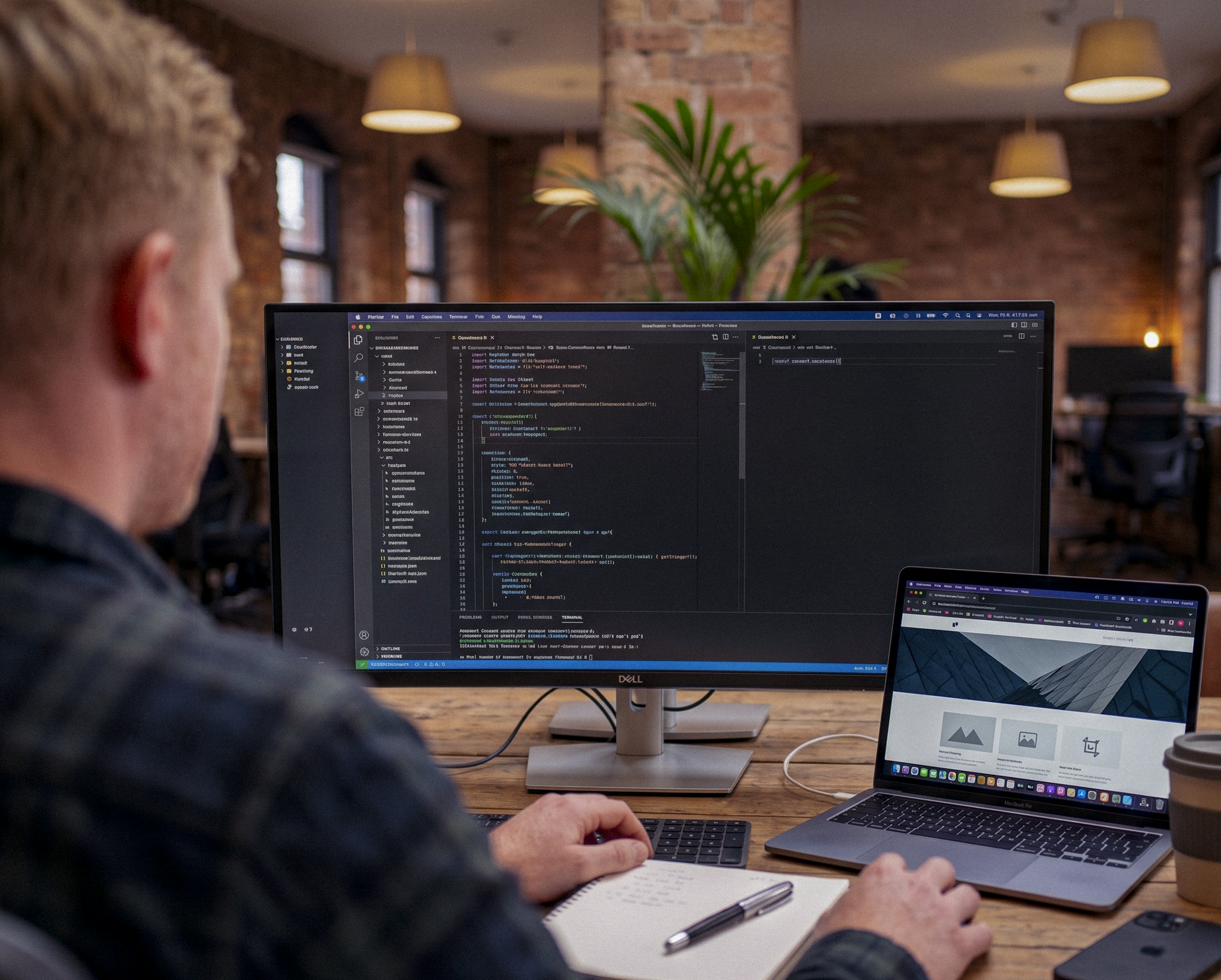 Matthew developing websites in a collaborative workspace